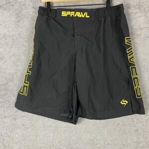 SPRAWL Shorts Mens Large Black Yellow Fight Shorts MMA BJJ Grappling Training